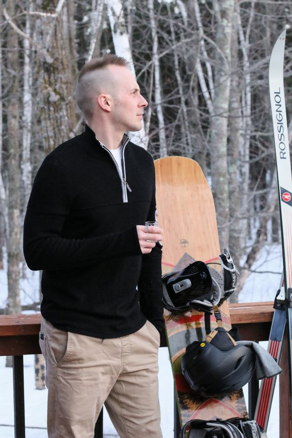 Merino Wool Black quarter zip pullover